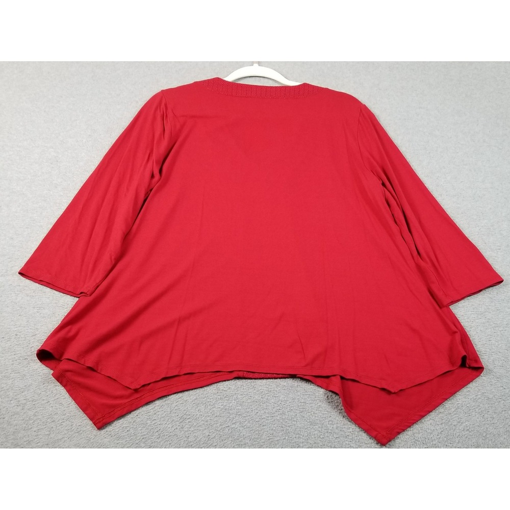 Adrianna Papell Tunic Top Women's XL Red Sharkbite Hem V-Neck 3/4 Sleeves Flowy - Picture 4 of 11
